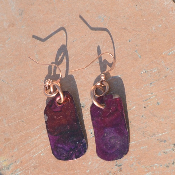 Minimalist Abstract Geometric Purple Pink Solid Copper Cute little Earrings - Picture 4 of 4